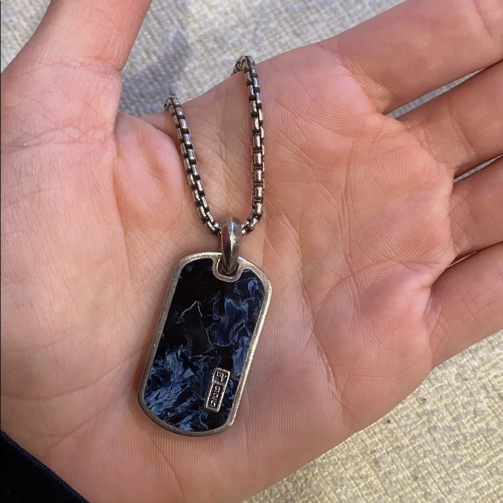 David Yurman silver necklace with blue tag